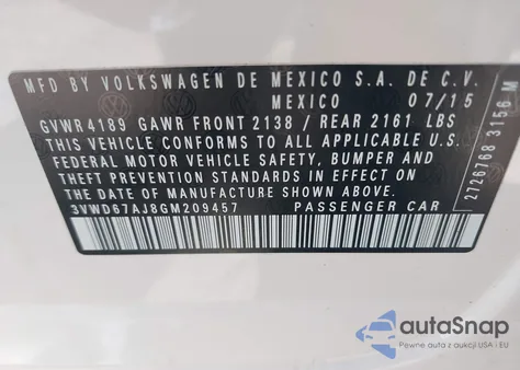 2016 Volkswagen Jetta 1.4T Se from USA, damaged, VIN 3VWD67AJ8GM209457